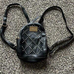 Y2K Bebe Black Studded Mini Backpack Adjustable Strap Faux Leather Babydoll Cute